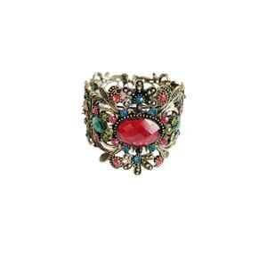 Vintage Red Floral Enamel & Glass Bracelet